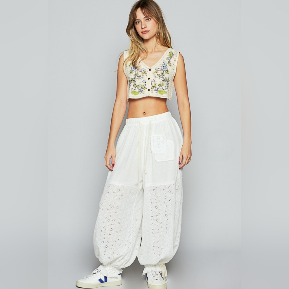 #127-50 New POL White Eyelet Pants